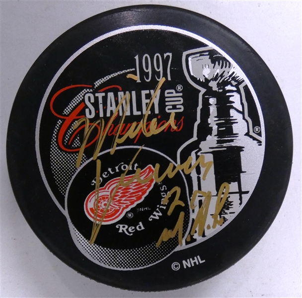 Mike Vernon Autographed 1997 Cup Champs Puck