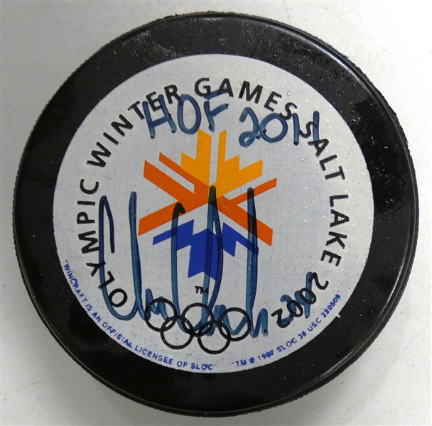 Chris Chelios Autographed 2002 Olympic Puck