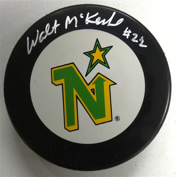 Walt McKechnie Autographed Northstars Puck