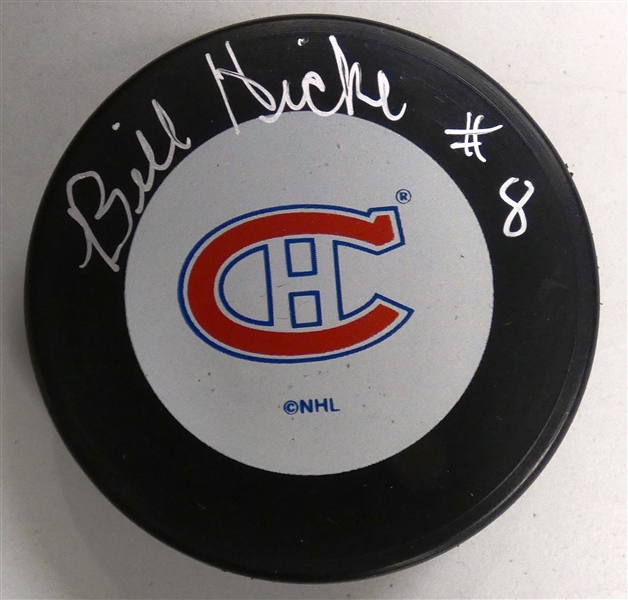 Bill Hicke Autographed Canadiens Puck
