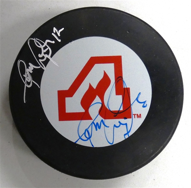 Tom Lysiak Autographed Flames Puck