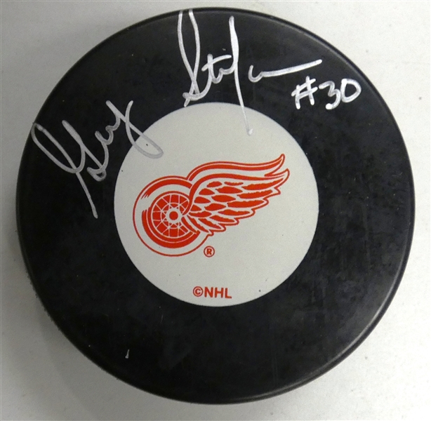 Greg Stefan Autographed Red Wings Puck