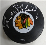 Fred Stanfield Autographed Blackhawks Puck