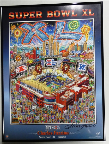 Charles Fazzino Autographed Super Bowl XL Detroit 18x24 Poster