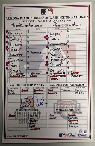 Kirk Gibson Autographed 4/5/2007 Lineup Card