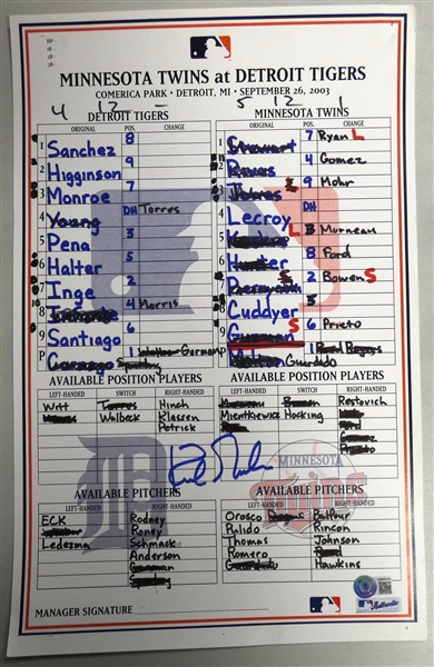 Tigers 119th Loss of 2003 Lineup Card Autographed by Kirk Gibson