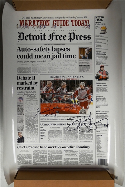 Yzerman, Howe & Gadsby Autographed Newspaper Print