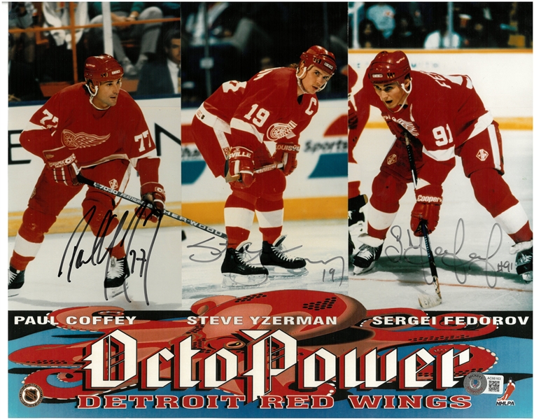 Coffey, Yzerman & Fedorov Autographed 11x14
