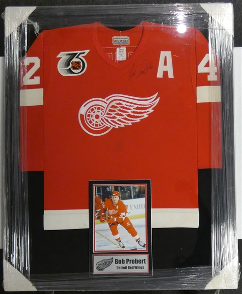 Bob Probert Autographed Framed Jersey (Pick up only)