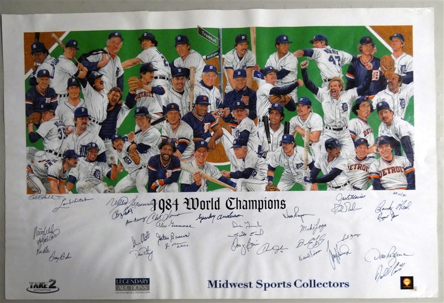 1984 Detroit Tigers Team Signed Lithograph (30 Autos)