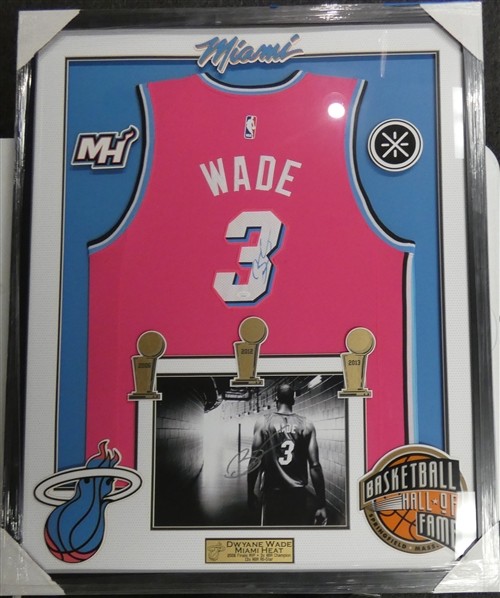 Dwyane Wade Autographed Framed Jersey (Pick up only)