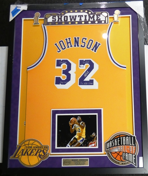 Magic Johnson Autographed Framed Jersey (Pick up only)