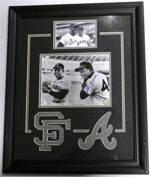 Willie Mays & Hank Aaron Autographed Framed 8x10