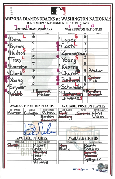 Kirk Gibson Autographed 5/7/2007 Line-Up Card