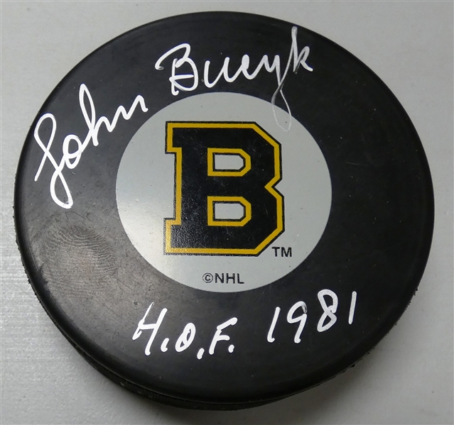 Johnny Bucyk Autographed Bruins Puck