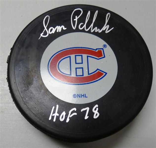 Sam Pollock Autographed Canadiens Puck