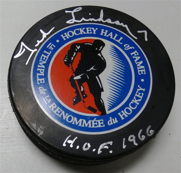 Ted Lindsay Autographed HOF Puck