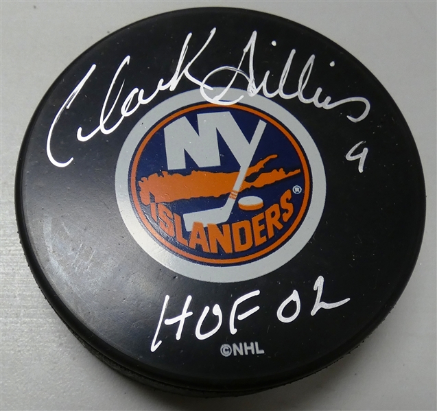 Clark Gillies Autographed Islanders Puck