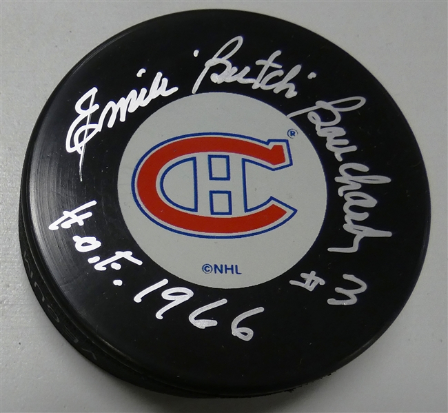 Emile "Butch" Bouchard Autographed Canadiens Puck