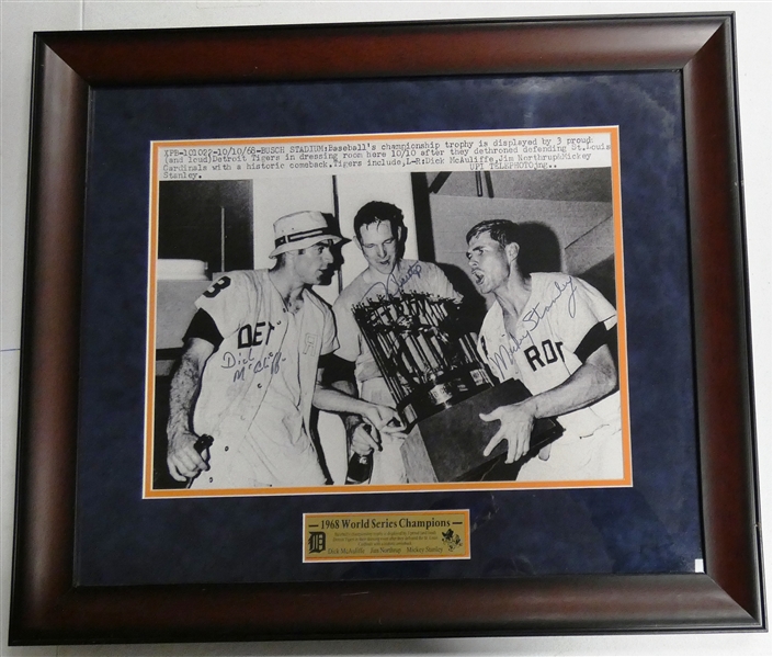 1968 Tigers 16x20 Framed Autographed by Stanley, McAuliffe & Northrup