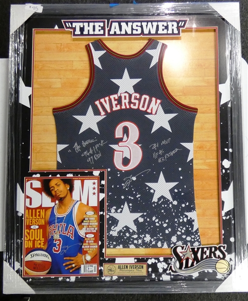 Allen Iverson Autographed Framed Jersey & Magazine (Pick up only)