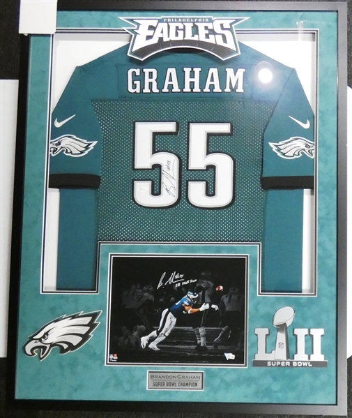 Brandon Graham Autographed Framed Jersey & Photo (Pick up only)