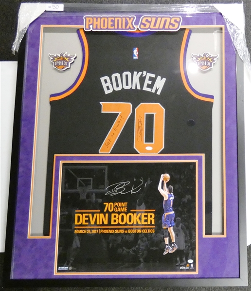Devin Booker Autographed Framed Jersey & Photo (Pick up only)