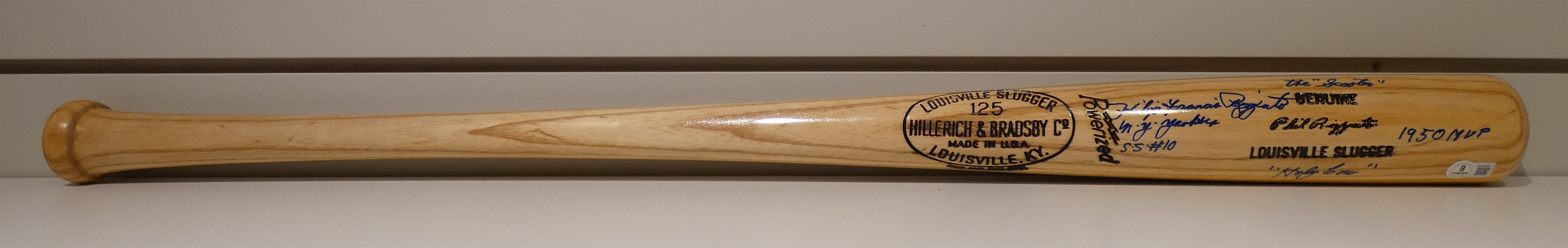 Phil Rizzuto Autographed Bat w/ 6 Inscriptions