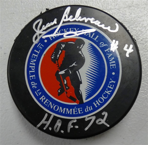 Jean Beliveau Autographed HOF Logo Puck