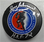Jean Beliveau Autographed HOF Logo Puck