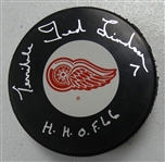 "Terrible Ted" Lindsay Autographed Red Wings Puck