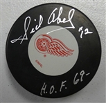 Sid Abel Autographed Red Wings Puck w/ HOF