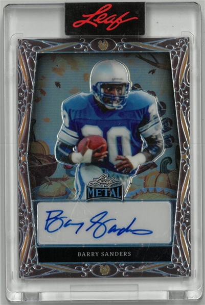 Barry Sanders Autographed Leaf Metal Card