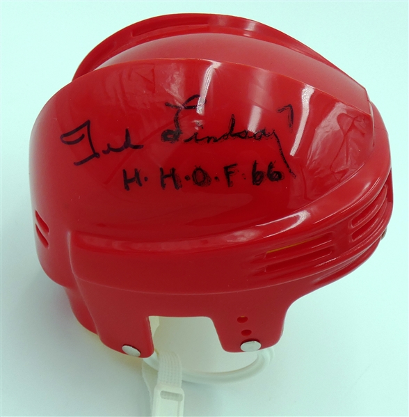 Ted Lindsay & Alex Delvecchio Autographed Mini Helmet