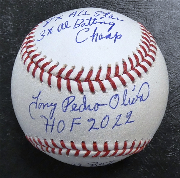 Tony Oliva Autographed Stat Baseball (6 Inscriptions)