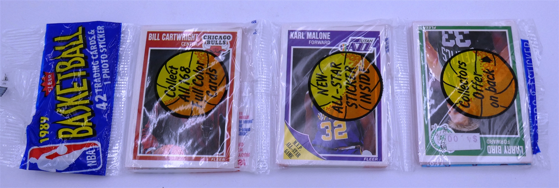1989/90 Fleer Basketball Rack Pack (Malone, Bird, Cartwright Showing)