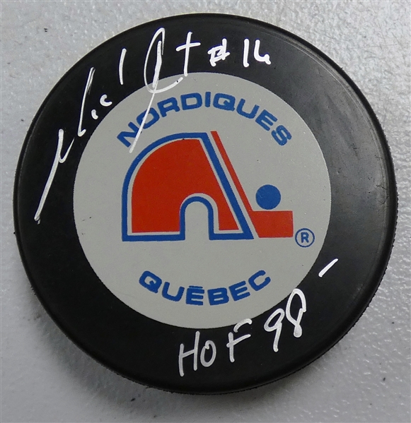 Michel Goulet Autographed Nordiques Puck