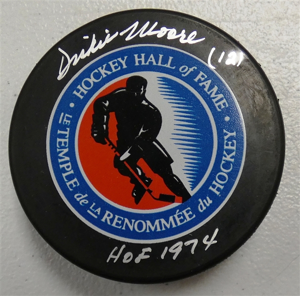 Dickie Moore Autographed HOF Logo Puck