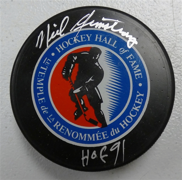 Neil Armstrong Autographed HOF Logo Puck