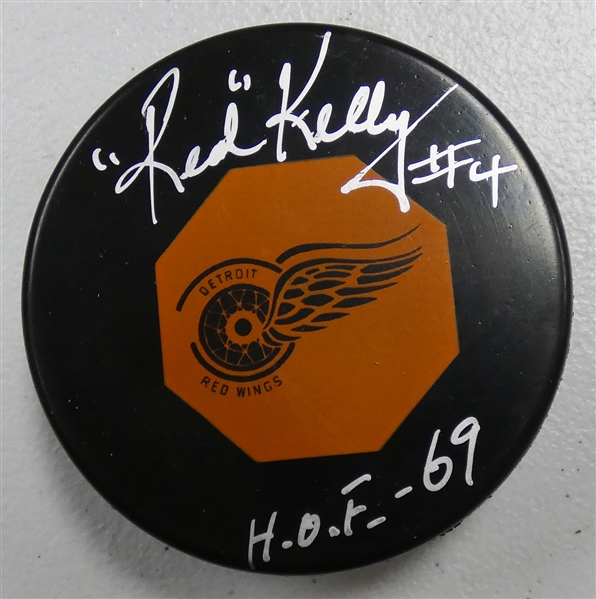 Red Kelly Autographed Red Wings Puck