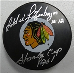 Eddie Litzenberger Autographed Blackhawks Puck