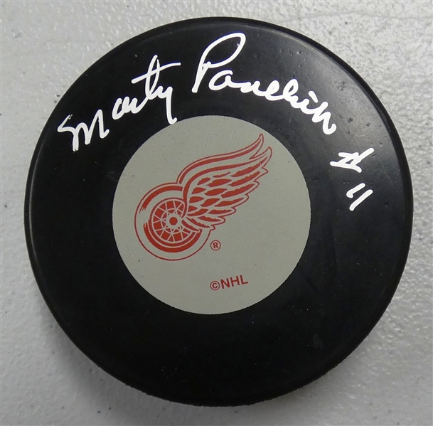 Marty Pavelich Autographed Red Wings Puck