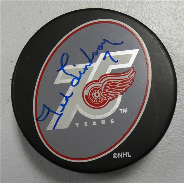 Ted Lindsay Autographed Red Wings 75 Puck