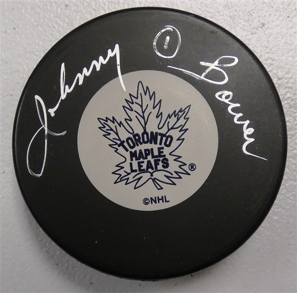 Johnny Bower Autographed Maple Leafs Puck
