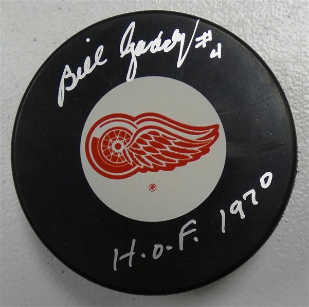 Bill Gadsby Autographed Red Wings Puck