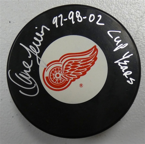 Dave Lewis Autographed Red Wings Puck