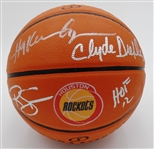 Rockets Basketball Autographed by Olajuwon, Drexler & Sampson