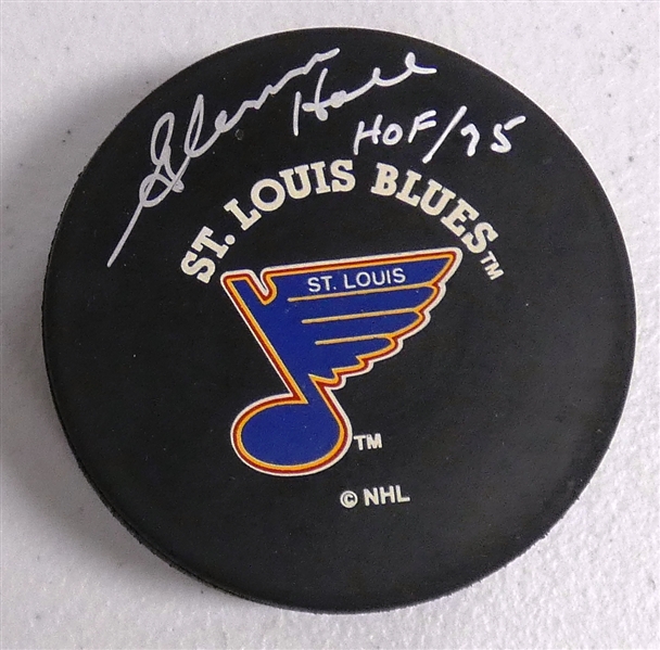 Glenn Hall Autographed Blues Puck