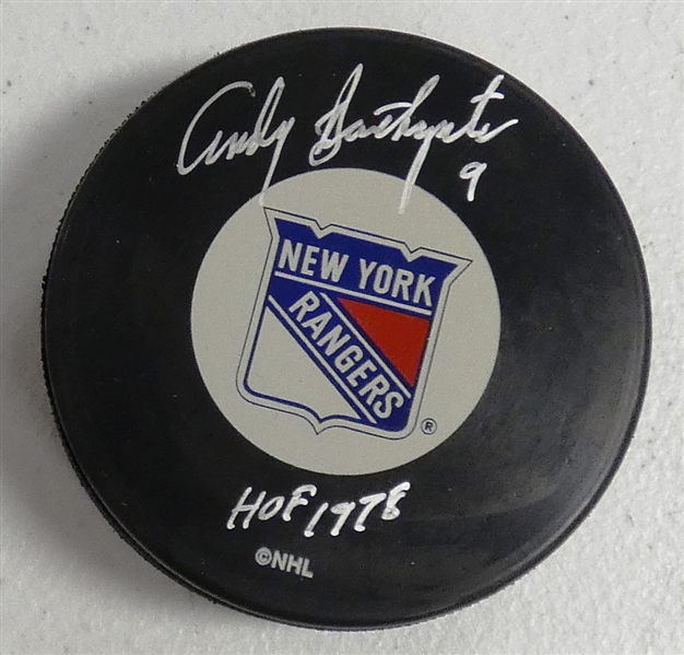 Andy Bathgate Autographed Rangers Puck