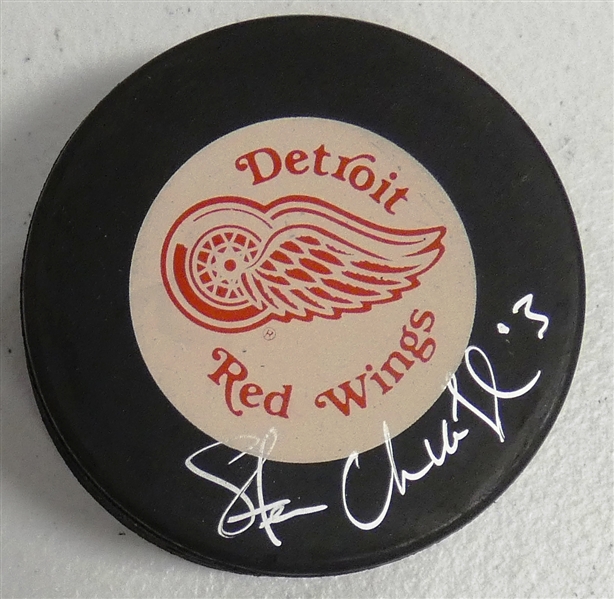 Steve Chiasson Autographed Red Wings Puck